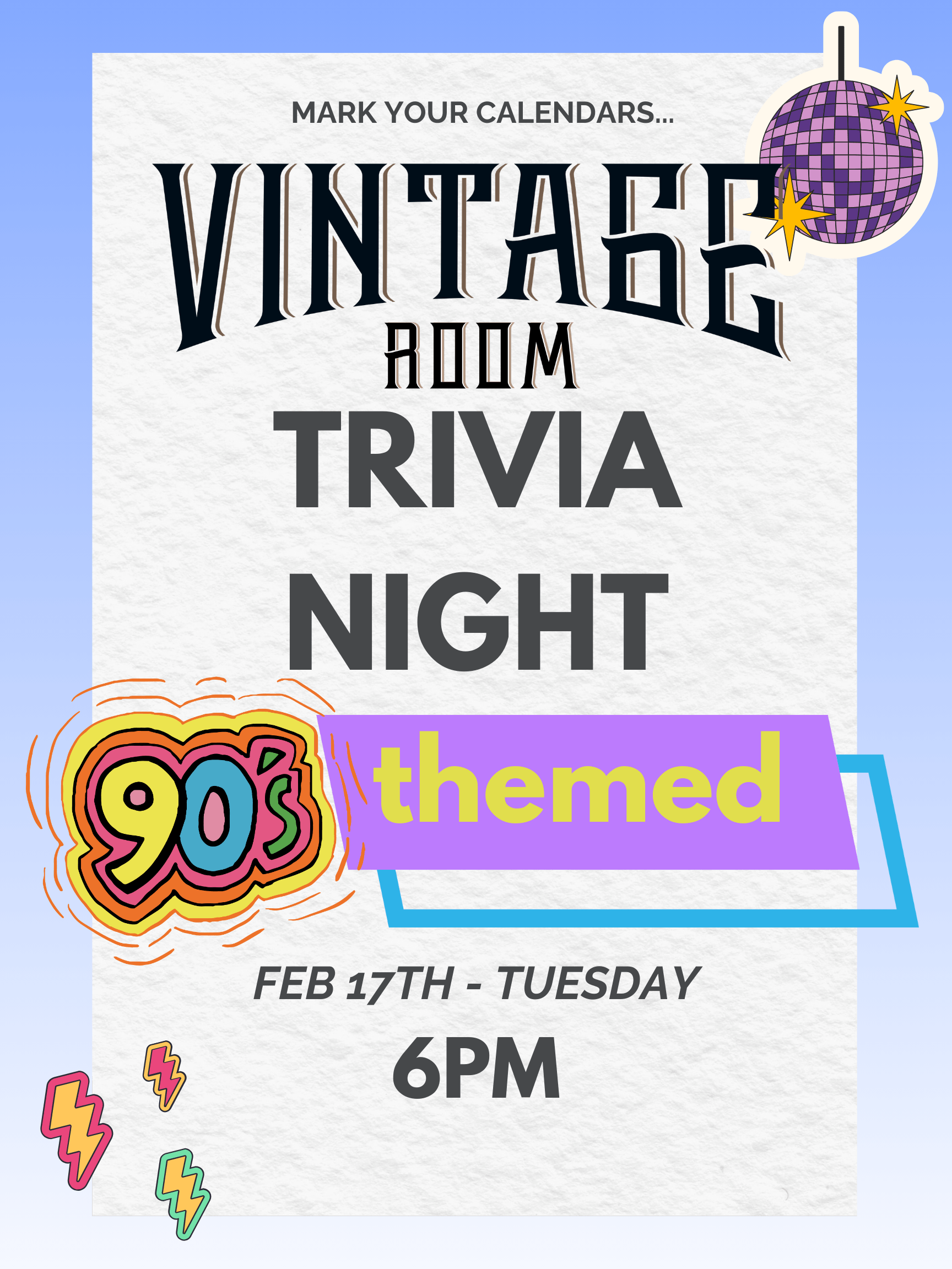 90's Themed Trivia Night in the Vintage Room